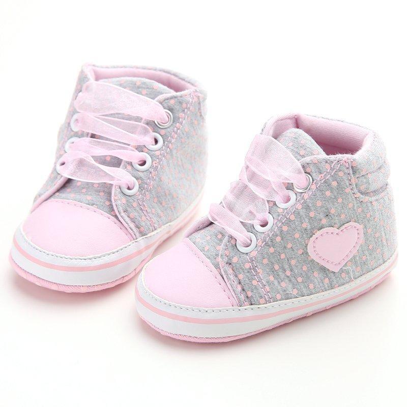 Infant Newborn Baby Girls Dots Heart Autumn Lace-Up First Walkers Sneakers Cotton Soft Sole Shoes For Girl