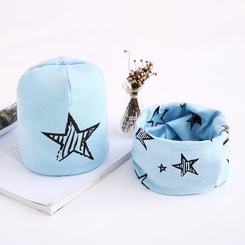 Star Print Cotton Hat And Scarf  Baby Beanie Kids Caps Children's Accessories In Modern New Design For Boys and Girls