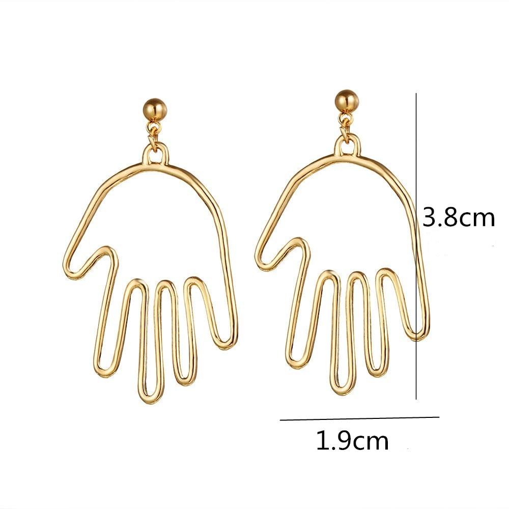 Handmade Abstract Art Earrings Gold Color Hand Palm Face Crystal Dangle Earrings For Women