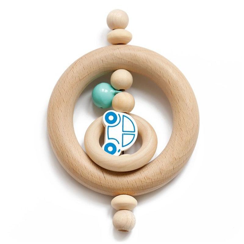 Modern Wooden Rattle Beech Bear Hand Teething Wooden Ring Baby Rattles Play Educational Toys For Kids