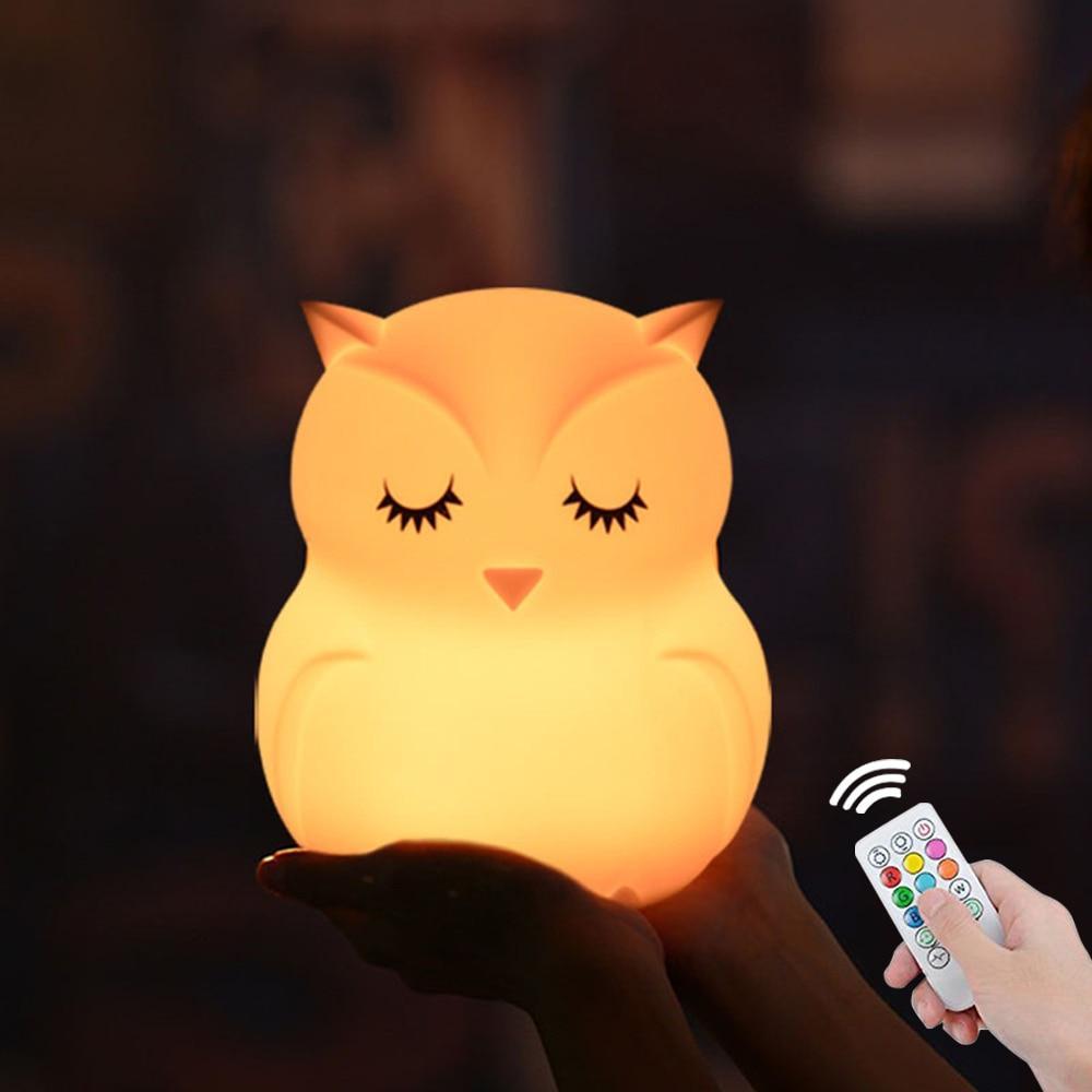 Silicone LED Night Lights For Bedrooms Cute Animal Night Light For Kids with Remote And Touch Sensor Portable Warm White Light & Color Changing Lamps For Baby Girl Baby Boy Gifts (Sleeping owl)