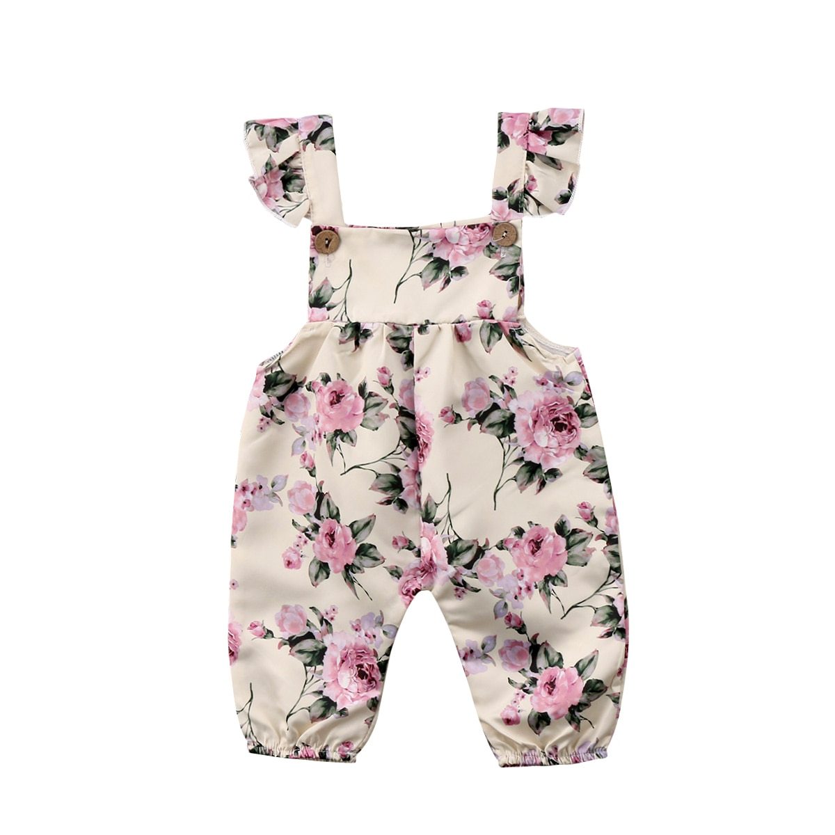 Newborn Toddler Baby Girls Flower Strap Ruffles Romper Jumpsuit Outfit For Girls In Modern New Design