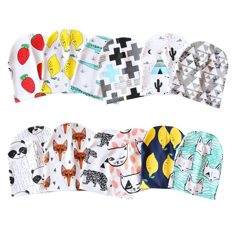 New Cotton Baby Cartoon Print Newborn Hat Elastic Toddler Infant Cap For Girls and Boys Kids