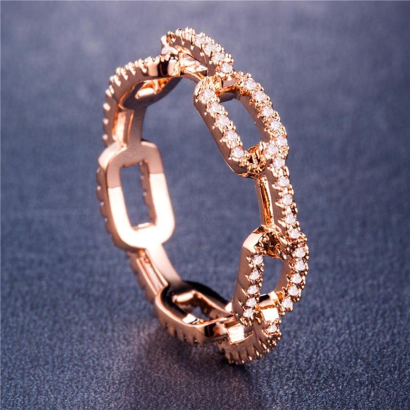 Great Idea Creative Chain Design Elegant Women Ring With Micro Paved Destiny Link Modern For Couple Ring For Girlfriend And Boyfriend Hot Items Selling