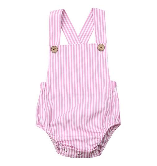 Newborn Infant Baby Boy/Girl Bodysuit Summer Button Jumpsuit Striped Casual Sleeveless Backless Solid Outfits Clothes for Girls