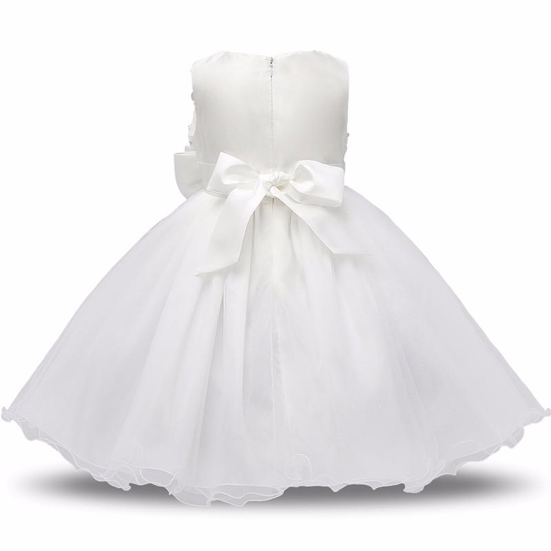 Handmade Luxury New Elegant Girls White First Birthday Party Wear 3D Rose Flower Dress Toddler Girl IWth Big Bow