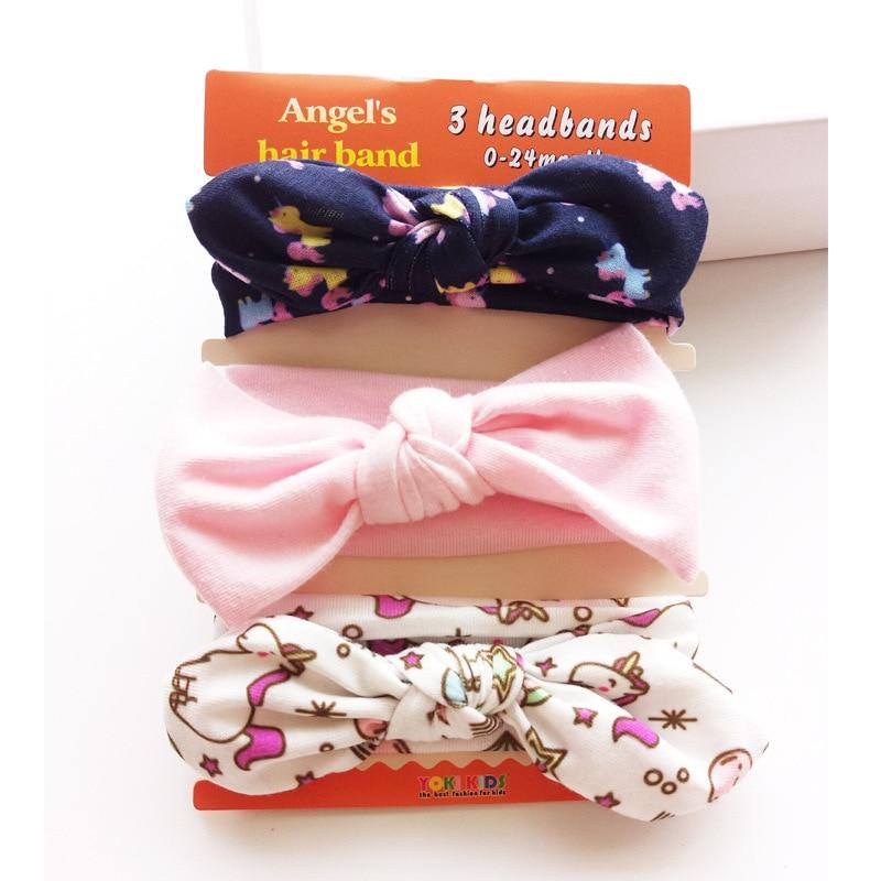 3PCS Set Baby Headband Girls Hair Accessories Cotton Rabbit Ear Turban Bow Elastic Hairband For Baby Girls