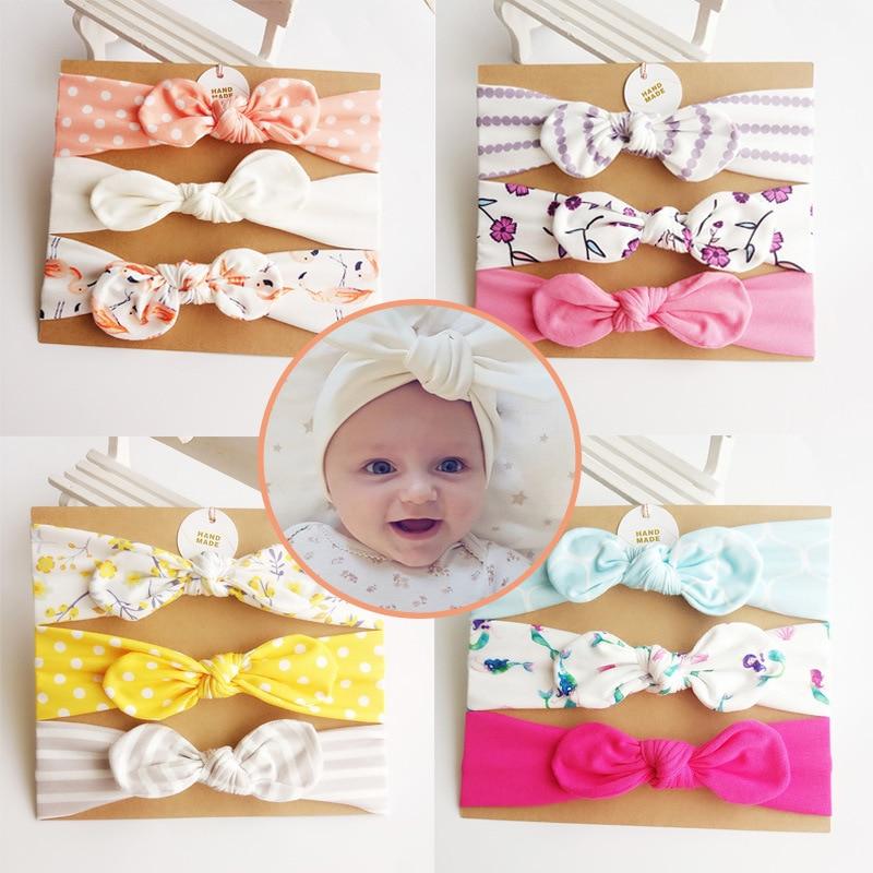 3PCS Set Baby Headband Girls Hair Accessories Cotton Rabbit Ear Turban Bow Elastic Hairband For Baby Girls