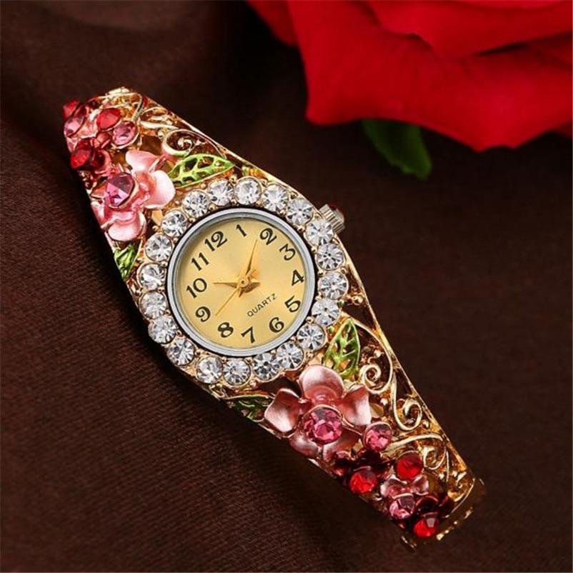 Elegant  Watch Gold Luxury Women Watch Colorful Abstract Enamel Paint Crystal Rhinestone Bangle Wristwatches Bracelet Watch For Women Ladies and Girls