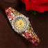 Elegant  Watch Gold Luxury Women Watch Colorful Abstract Enamel Paint Crystal Rhinestone Bangle Wristwatches Bracelet Watch For Women Ladies and Girls