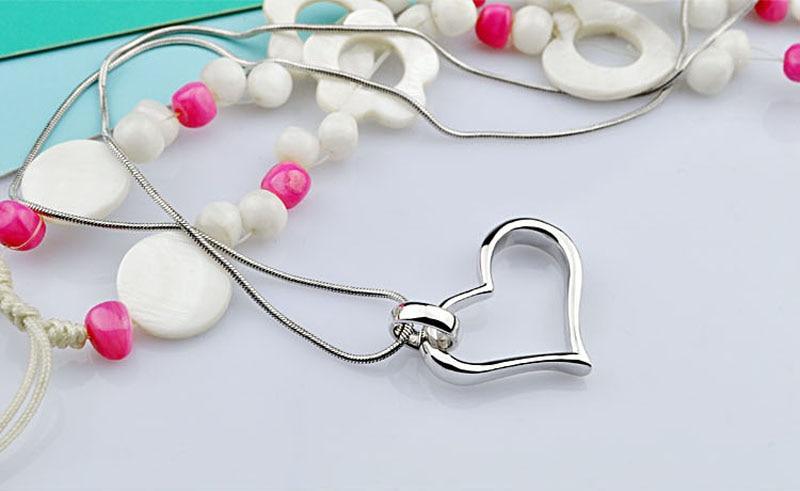 Modern 925 Sterling Silver Luxury Heart Pendant Fashion Women Snake Chain Charming Lady Necklace