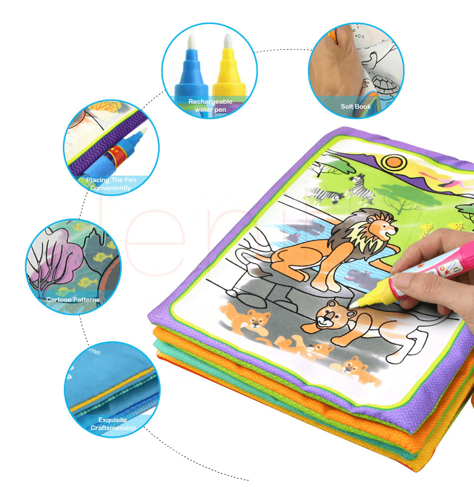 Modern Coloring Magic Water Drawing Book With Pen For Kids and Baby Educational Toy Animals Painting Writing Doodle Cloth Book Kids Drawing Board