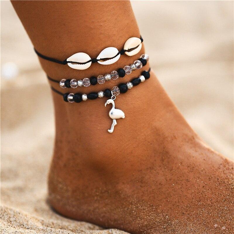 Bohemian Starfish Stone Anklets Set For Women Handmade Wave Anklet Bracelet on Leg Jewelry