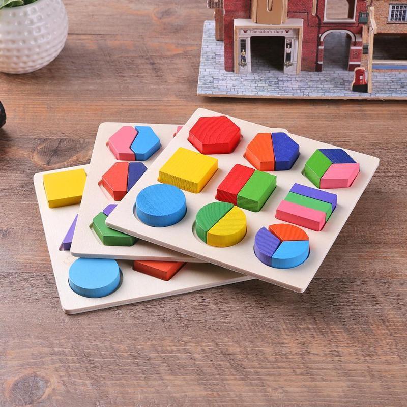 Wooden Geometric Shapes Puzzle Sorting Math Bricks Preschool Learning Educational Game Baby Toddler Toys for Children