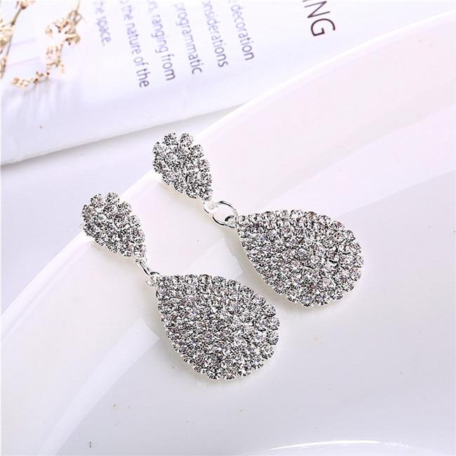 Luxury Fashion Elegant Gold Silver Color Stylish Drop Dangle Earrings With Full Crystal For Woman