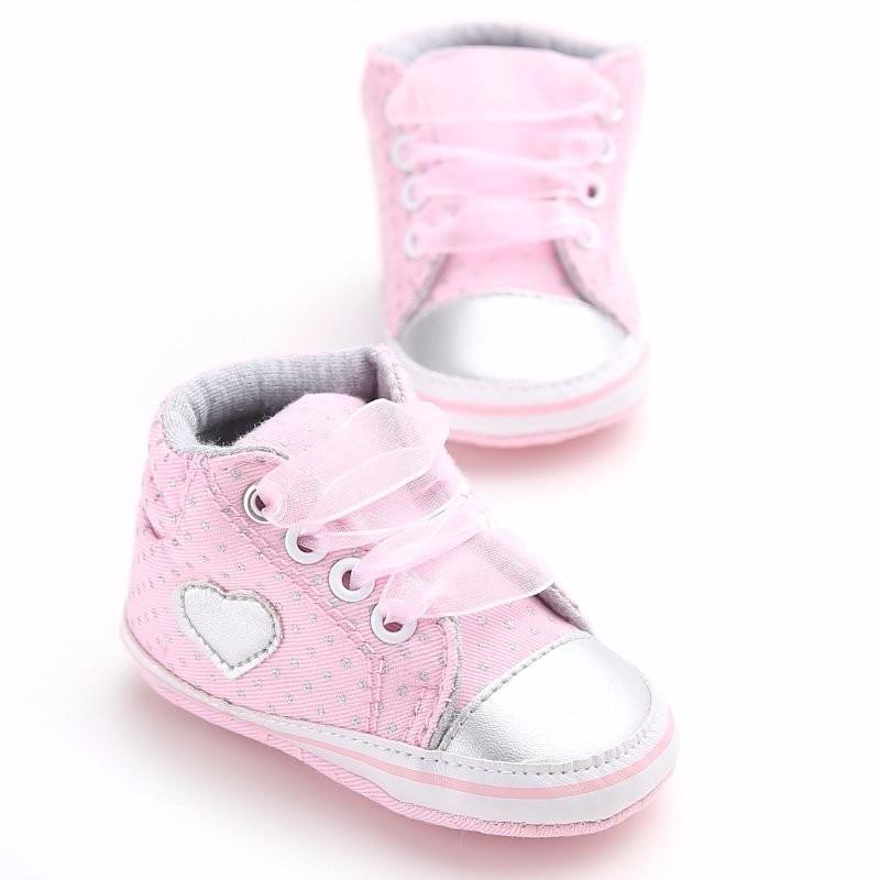 Infant Newborn Baby Girls Dots Heart Autumn Lace-Up First Walkers Sneakers Cotton Soft Sole Shoes For Girl