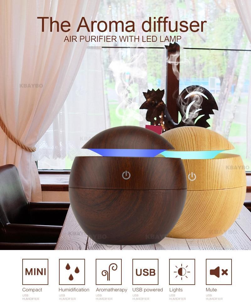 Mini USB Aroma Essential Oil Diffuser Ultrasonic Air Humidifier Mist Maker Aroma  7 Color LED Light Home Office