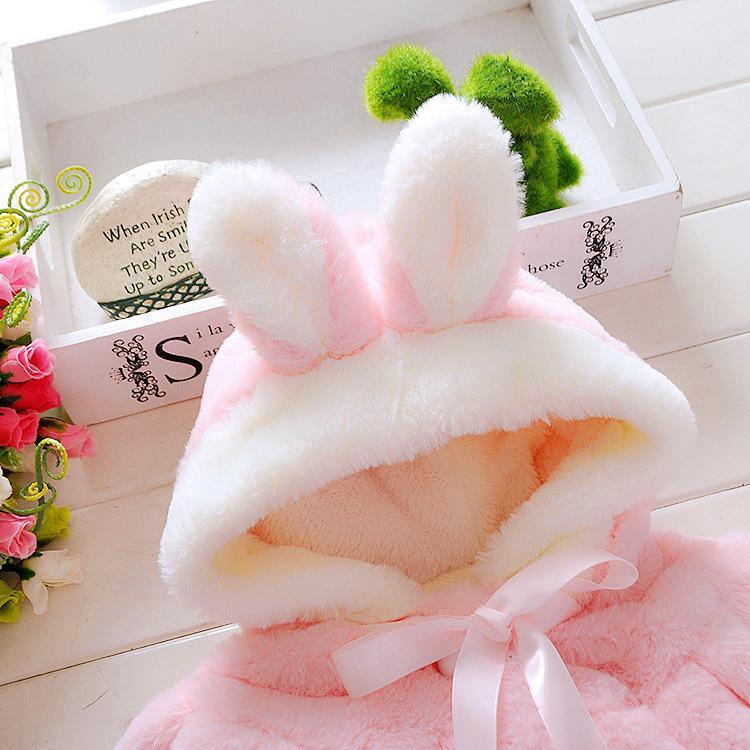 Winter Baby Girls Fur Warm with Cute Rabbit Ears Cloak Coat In Elegant Modern Style For Baby Girls