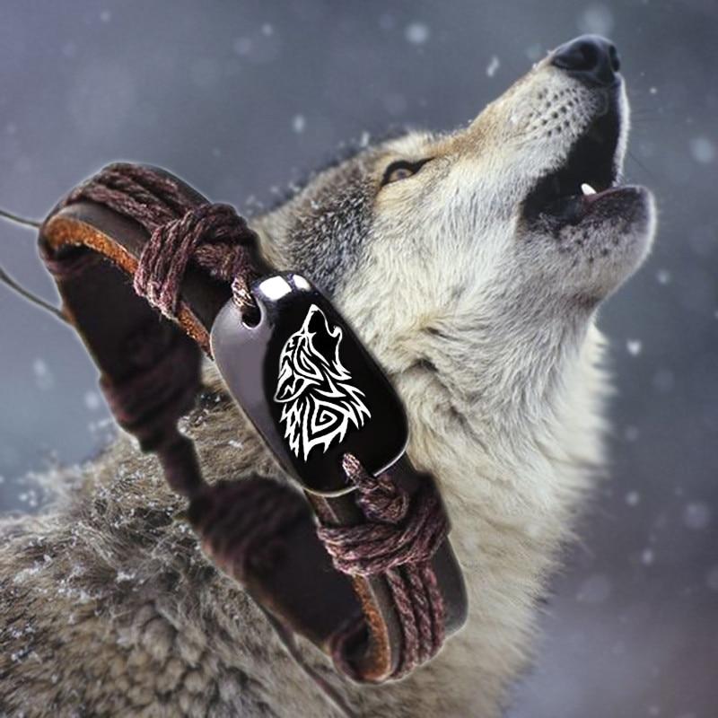 Luxury Roar Wolf Animal Backer Elegant Woven Rope Leather Unisex Bracelet Yak Bone Carved Fashion Bracelet For Women And Man