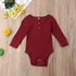 Newborn Infant Baby Girl Boy Ribbed Bodysuit  Ruffle  Long Sleeve One-Pieces Solid Jumpsuit Outfits For Girls