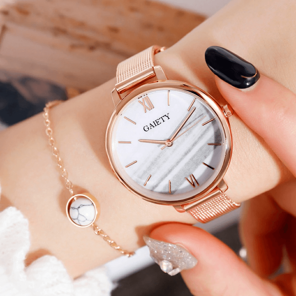 Luxury Set Watch Women Rose Gold Water Drill Bracelet Watch Jewelry Ladies Female Hour Casual Quartz Wristwatches For Women and Girls