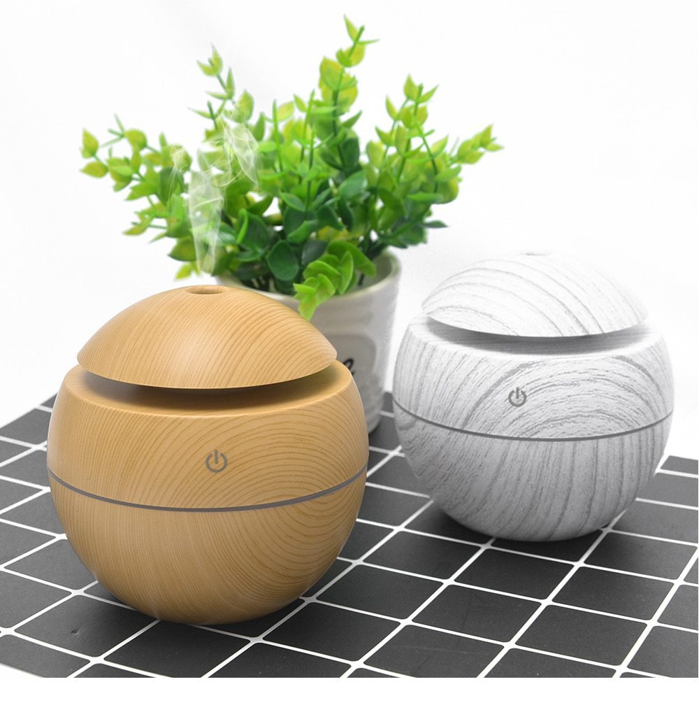 Mini Air Humidifier Ultrasonic USB Aroma Wood Grain LED Night Light  Electric Essential Oil  Diffuser Aromatherapy Home