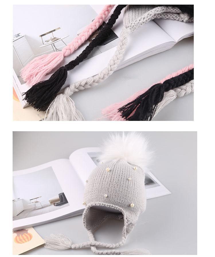 Beautiful Newborn Cute Pearl Winter Warm Knit Pompom Hats Infant Kids Soft Hat For Baby Boy And Girls