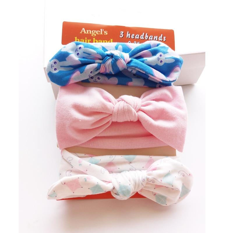 3PCS Set Baby Headband Girls Hair Accessories Cotton Rabbit Ear Turban Bow Elastic Hairband For Baby Girls