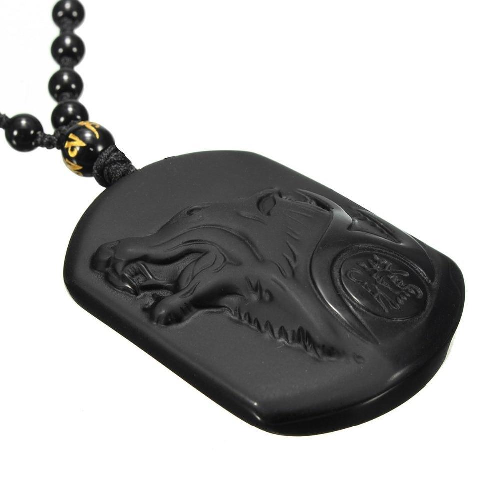 Natural Black Obsidian Carving Wolf Head Amulet Pendant Free Necklace Obsidian Blessing Lucky Pendants Fashion Jewelry