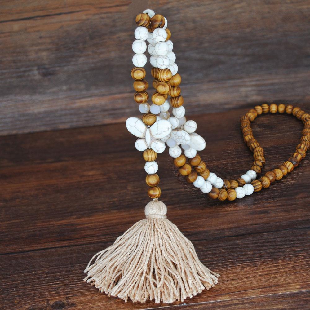 New Modern Bohemian Necklace Luxury Handmade Stones Tassels Elegant Wood Beads Amazing Necklace Long For Women Jewelry Gifts