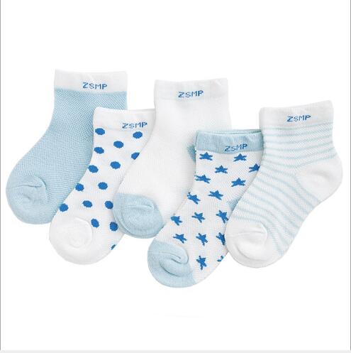 5 Pairs Pack  Children's Summer Mesh Socks Ultra-thin Breathable With Stars Moon Print For Boys And Girls