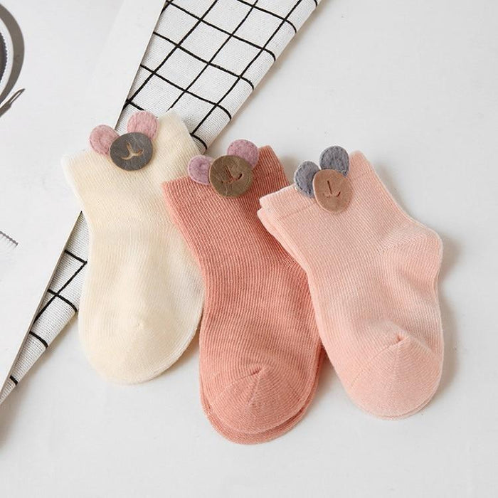 3 Pairs  Cartoon Candy Color Cotton Fashion Elastic Band Socks For Newborn Boys And Girls