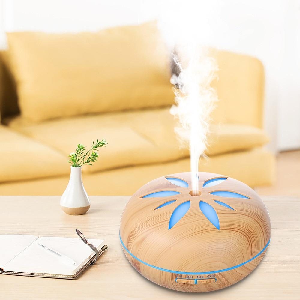 500ML Aromatherapy Essential Oil Diffuser Colorful LED Lights Wood Grain Aroma Diffuser Ultrasonic Cool Mist Air Humidifier For Bedroom Living room Decor