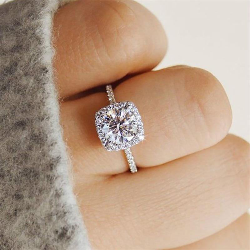 Classic Engagement Ring 6 Claws Design AAA White Cubic Zircon Female Women Wedding Band CZ Rings In Modern Luxury Diamond  Jewelry Style