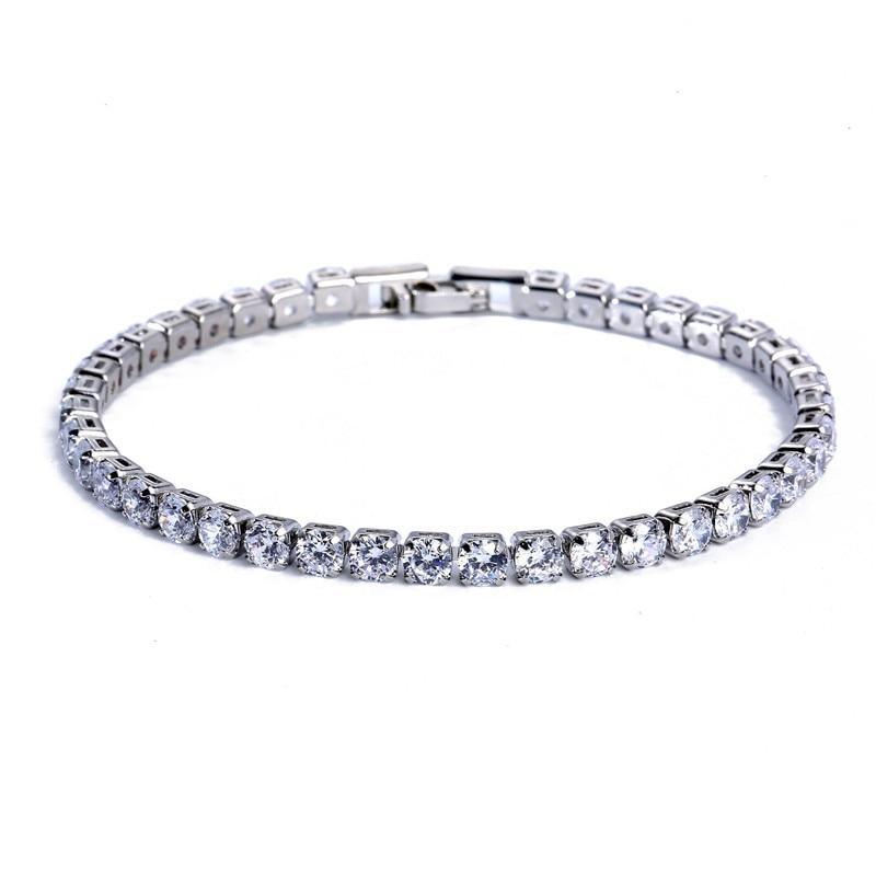 Luxury 4mm Diamond Shiny Elegant Cubic Zirconia Tennis Bracelets Iced Out Chain Crystal Wedding Bracelet For Women and Men In Modern Gold Silver and Colorful Design