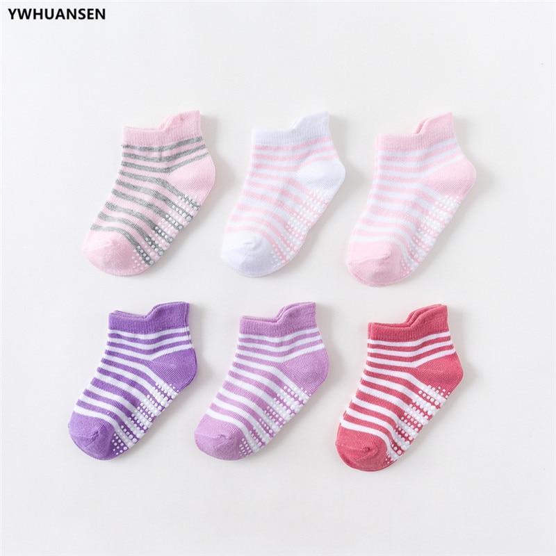 6 Pairs Cotton Children's Anti-slip Low Cut Floor Socks With Rubber Grips For Boys And Girls