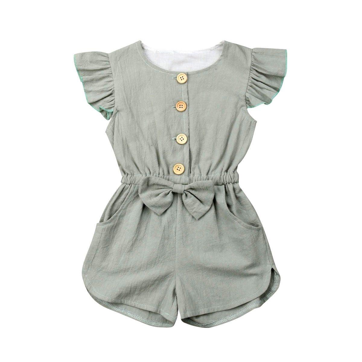 Baby Toddlers Baby Girl Button Sleeveless Ruffle Playsuit Jumpsuit Outfits For Girls