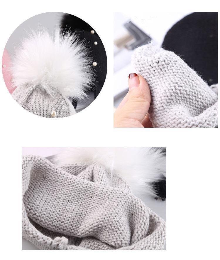 Beautiful Newborn Cute Pearl Winter Warm Knit Pompom Hats Infant Kids Soft Hat For Baby Boy And Girls