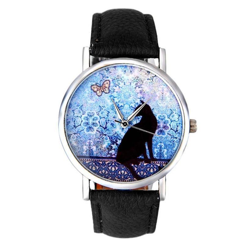 Vintage Cat Watch Fashion Women Leather Quartz-Watch Casual Ladies Wrist Dress Watches Hot New Gift For Women Lady and Girls