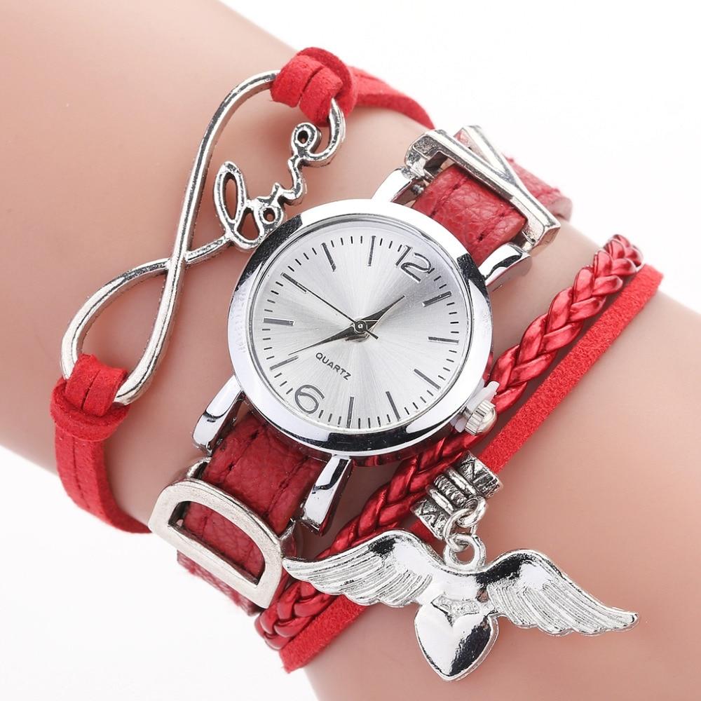 Watches For Women Luxury Silver Heart Pendant Leather Belt Quartz Clock Ladies Wrist Watch For Women and Girls