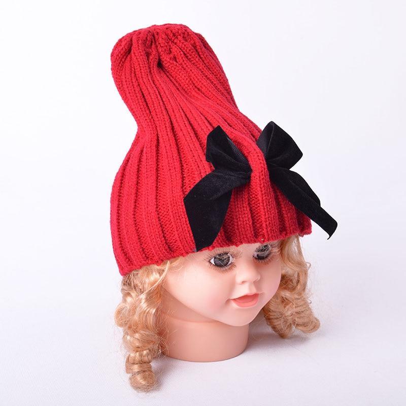 Modern Trend Big Bows Knitted Baby Girl Hat Cap Warm Kids baby winter Hat For Girls