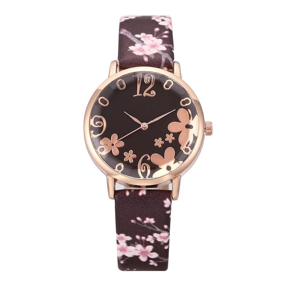 Girl Luxury Watch Women New Fashion Embossed Flowers Small Fresh Printed Belt Dial Watch Female Student Quartz Watch For Women and Girls