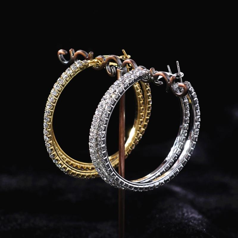 Luxury Shiny Diamond Rhinestone Big Hoop Earrings for Women Round Circle Great Round Hoop Earrings Elegant Jewelry For Gift