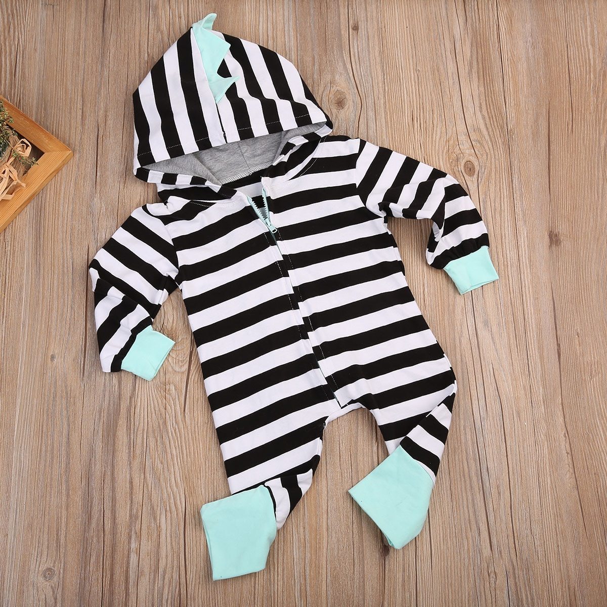 Baby Clothing Newborn Baby Girl and Boy Striped Hooded Romper Zipper Jumpsuit Outfit For Kids