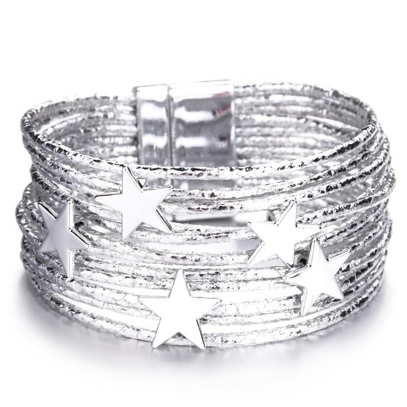 Modern Bohemian Star New Leather Elegant Bracelets Luxury For Women Fashion Pentagram Multi-Layer Wide Wrap Bracelets And Bangles Jewelry