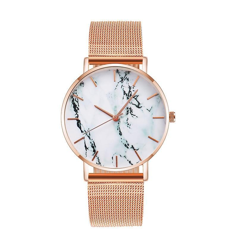 Fashion Rose Gold Mesh Band Creative Marble Female Wrist Watch Luxury Women Quartz Watches Gifts  For Women and Girls