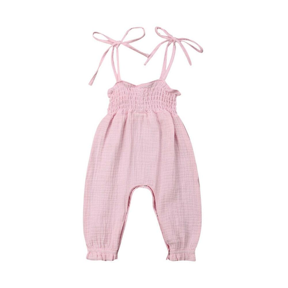 Baby Summer Clothes Sleeveless Strap Pants Solid Overalls Cotton Outfits Jumpsuits/ Romper for Girls