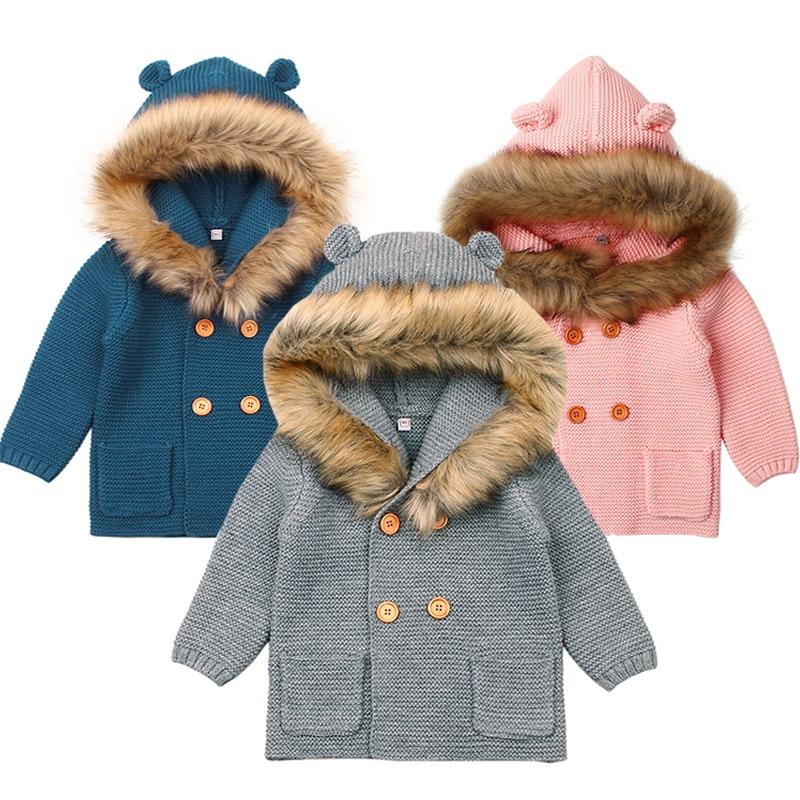 Winter Fashionable Sweaters For Baby Cardigans Autumn Hooded Newborn Knitted Jackets Cartoon Bear Children Long Sleeve Clothing