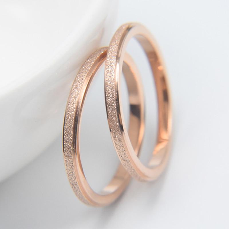 High Quality Fashion Simple Scrub Stainless Steel Women 's Rings 2 mm Width Rose Gold Color Finger  Gift For Girl In Modern Jewelry Design