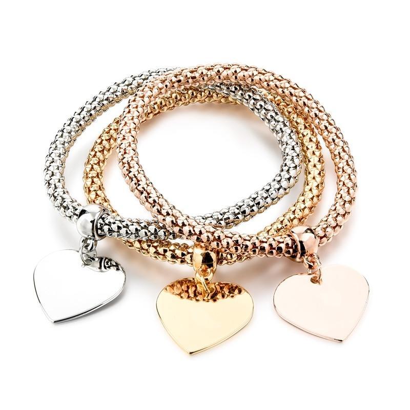 Shiny Elegant New Fashion Modern Luxury Heart Bracelet And Bangles Popcorn Chain Set Friendship Bracelets for Girls